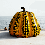 Pumpkin sculpture by Yayoi Kusama at Benesse House Naoshima Island Japan