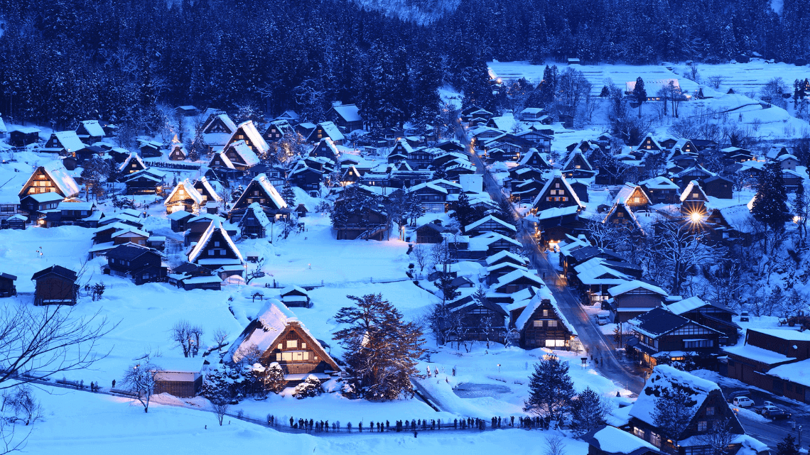 Shirakawago Gifu Prefecture Central Japan UNESCO World Heritage Site Blue Evening Light 1140 E1548391987572 