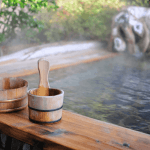 Rotenburo (open-air) onsen hot spring bath in Japan