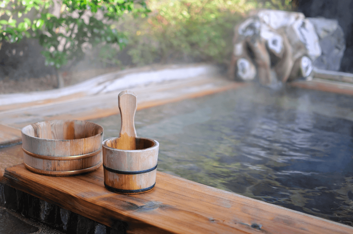 Rotenburo (open-air) onsen hot spring bath in Japan