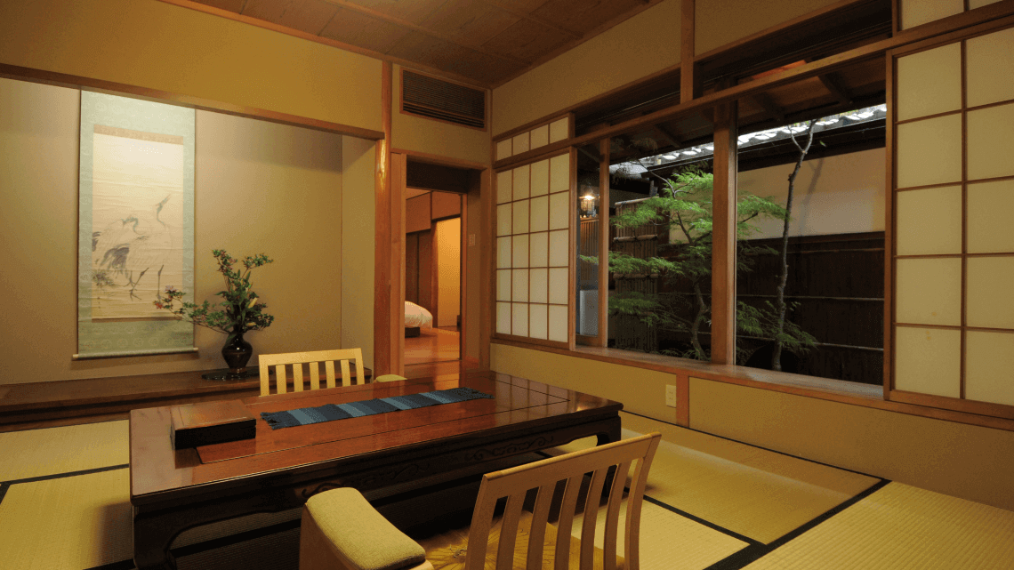 The dining room at Ryokan Kurashiki, Okayama, Japan The dining room at Ryokan Kurashiki, Okayama, Japan