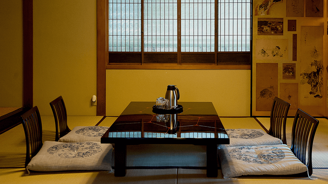 The dining area of a traditional ryokan in Nara, Japan The dining area of a traditional ryokan in Nara, Japan