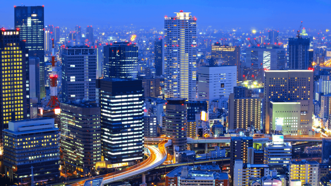 Skyline of Osaka, Japan at night