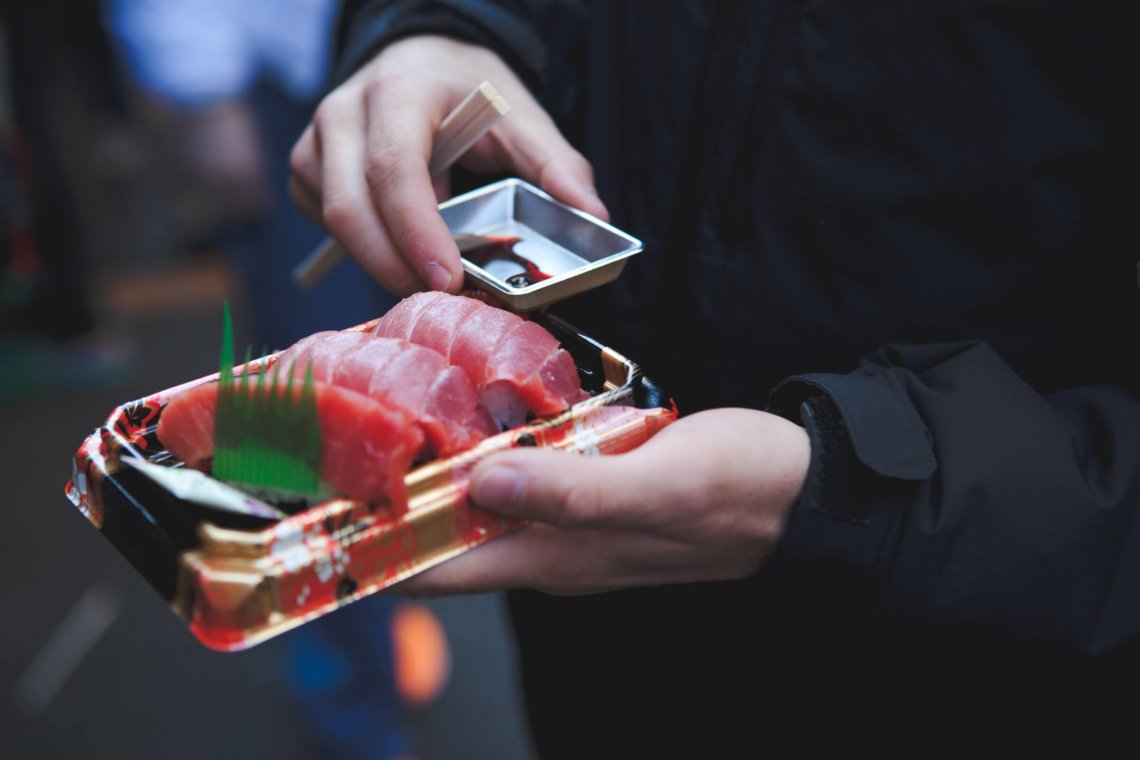 Sushi bento Tsukiji Market Tokyo Japan