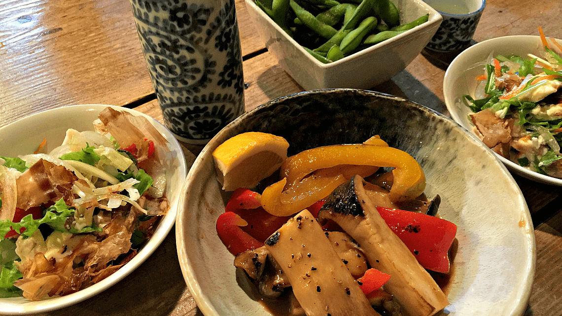 Small plates served at an izakaya in Onomichi, Japan Small plates served at an izakaya in Onomichi, Japan