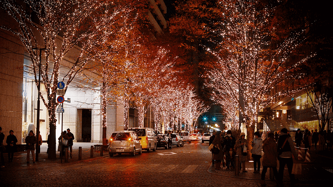 Winter illuminations light up the streets of Ginza, Tokyo's shopping district Winter illuminations light up the streets of Ginza, Tokyo's shopping district