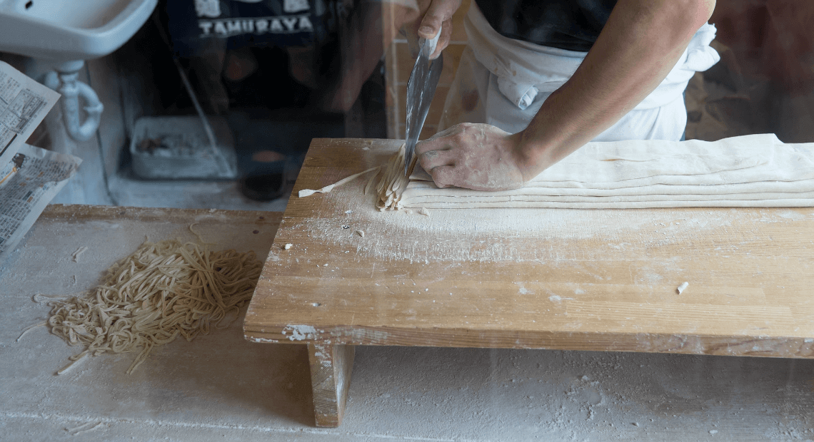 Making ramen noodles at Tamuraya Ramen in Sano, Tochigi, Japan