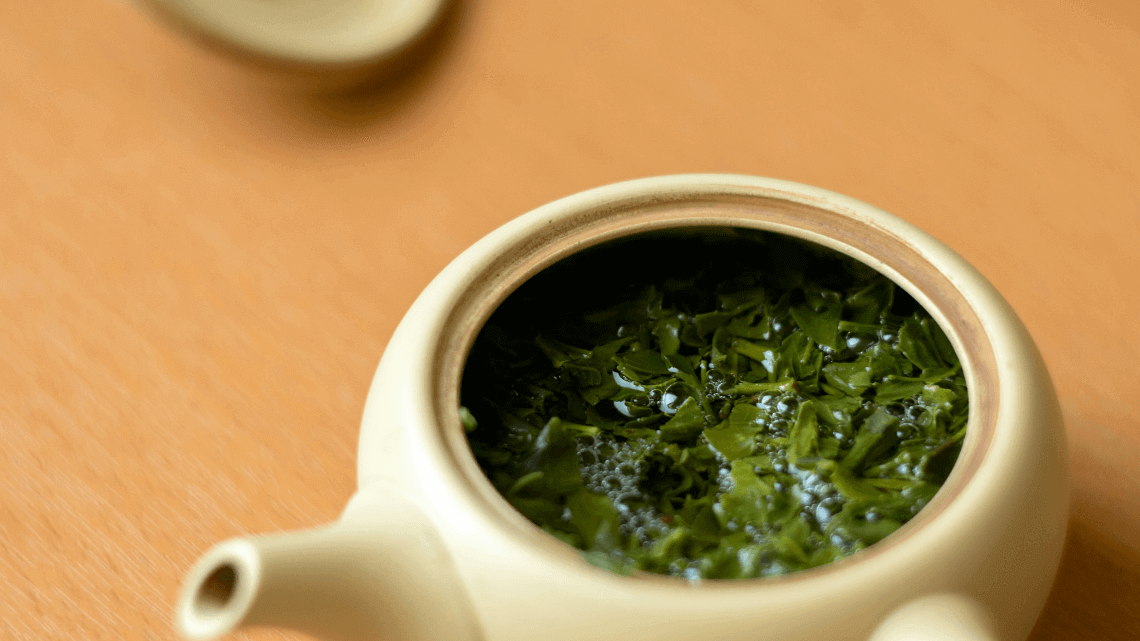 Fresh Japanese sencha being steeped