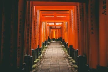 Torii gates at Fushimi Inari Taisha Shrine south of Kyoto Japan