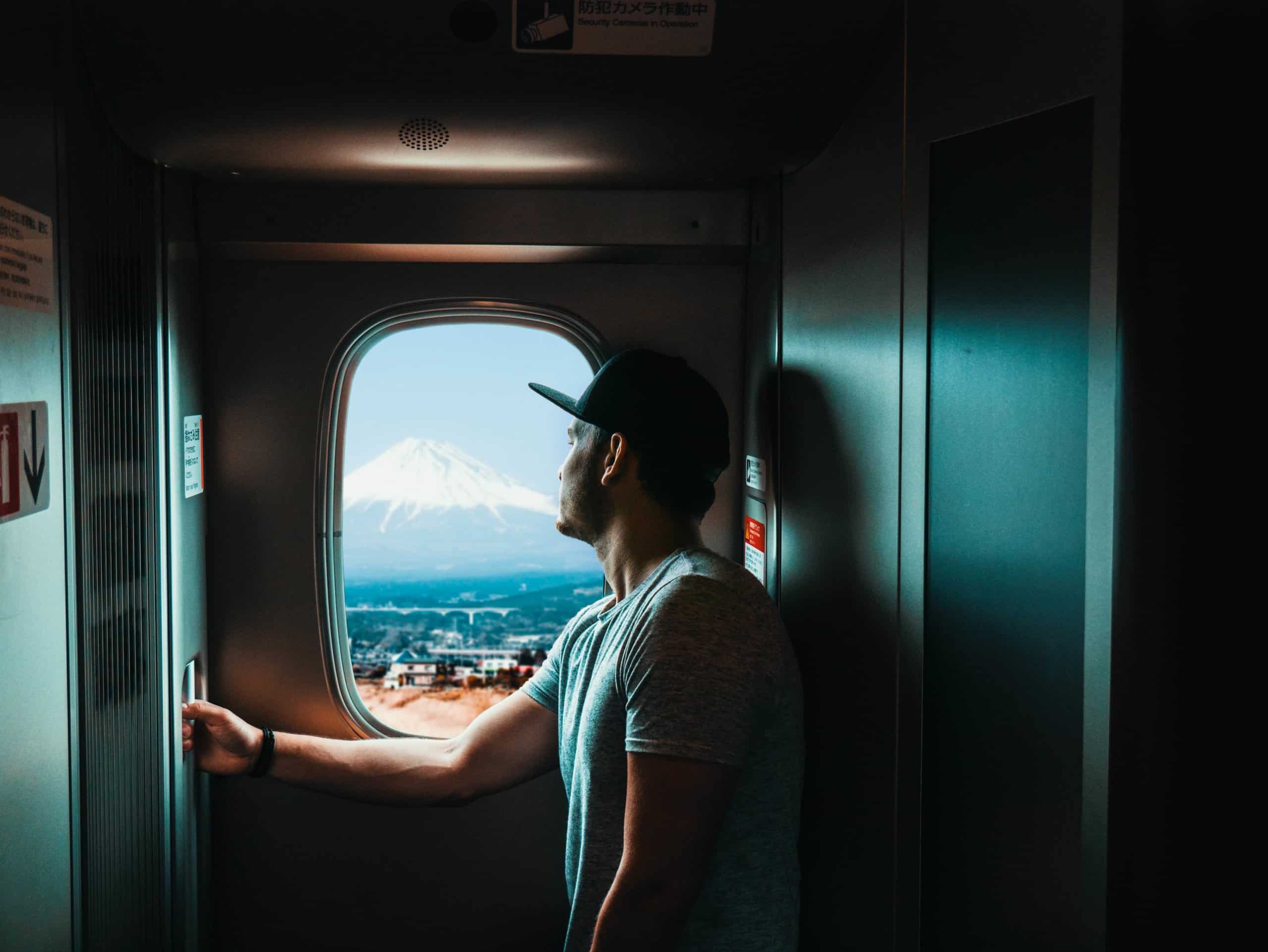 Mount Fuji view from shinkansen bullet train Japan