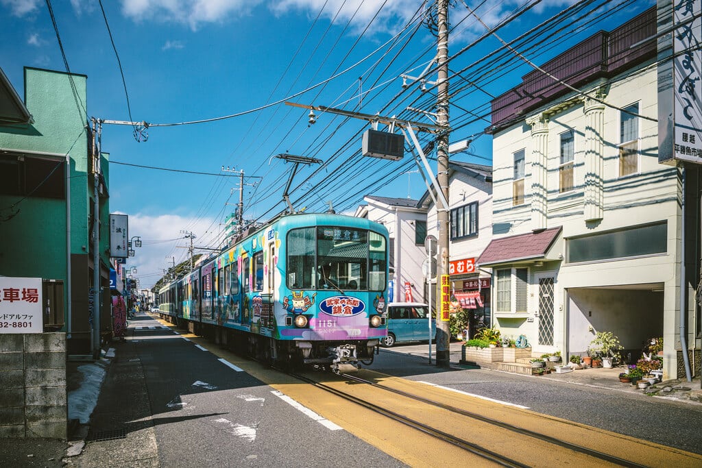 Enoden local train in Kamakura, Japan