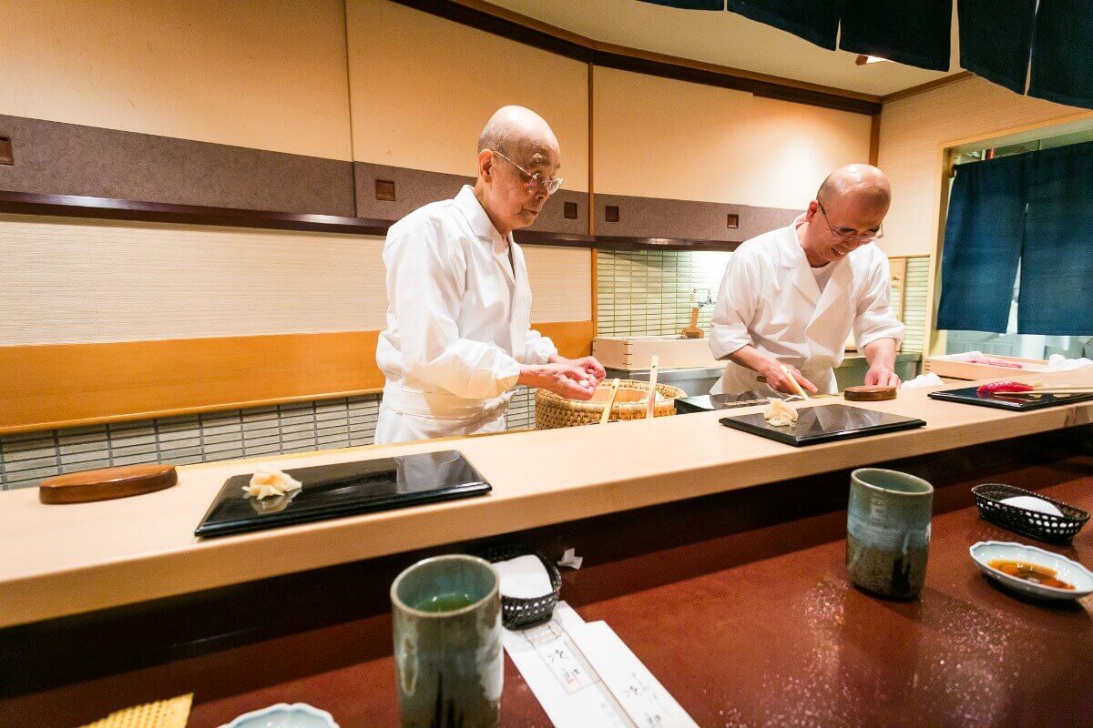 Jiro Ono and Yoshikazu at Sukiyabashi Jiro