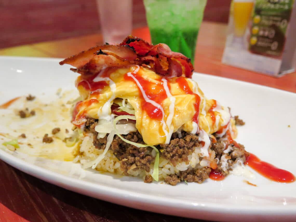 taco rice with bacon in okinawa, japan