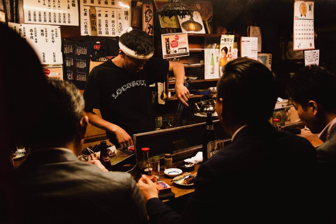 Chef at izakaya in Tokyo Japan