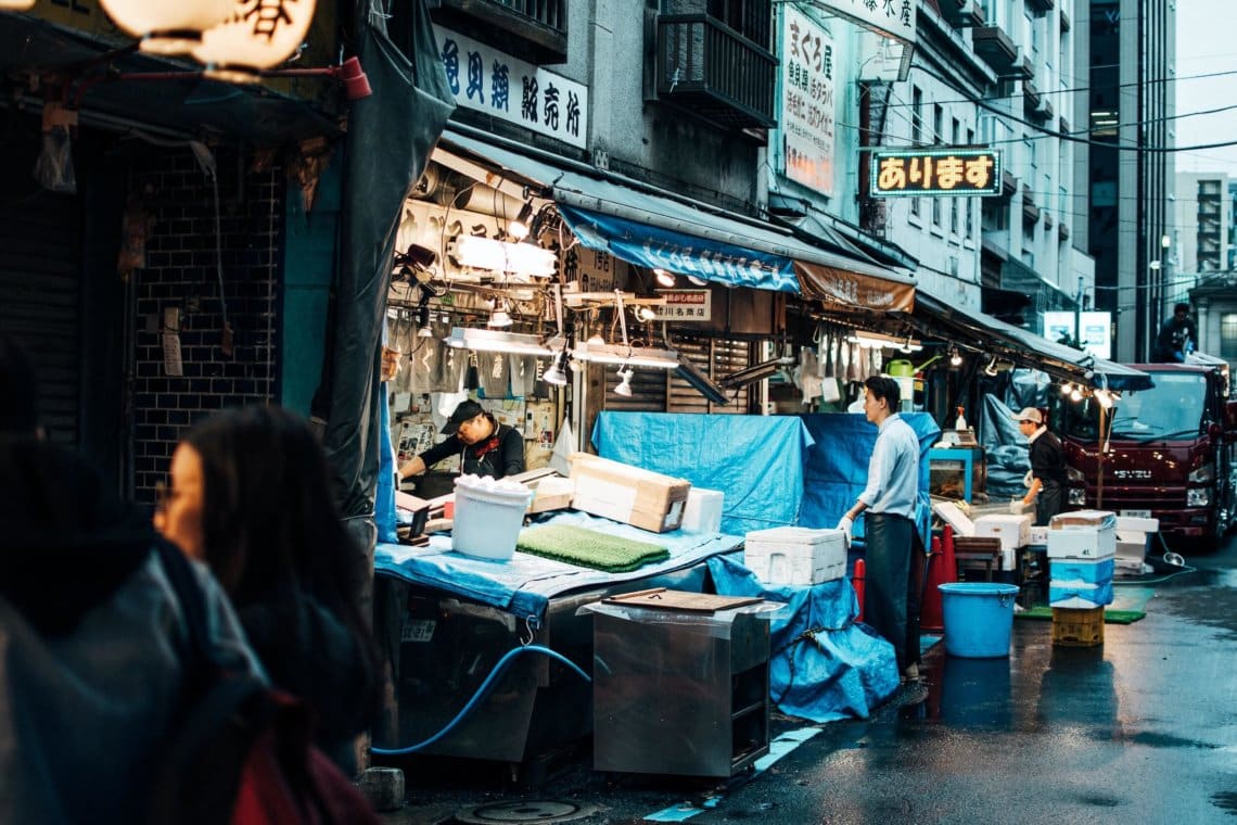 Food stall Tsukiji Outer Market Tokyo Japan